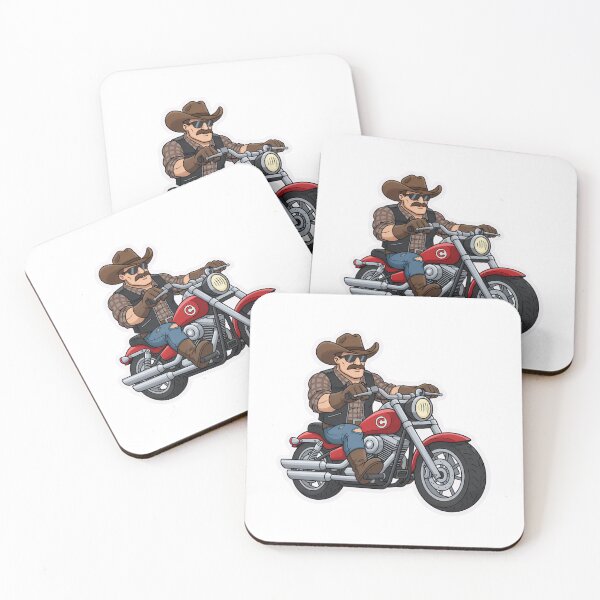 Item preview, Cowboy Biker Sticker | Western Rider on Motorcycle | Moustache Man in Cowboy Hat & Leather Vest designed and sold by XM STOREZ .