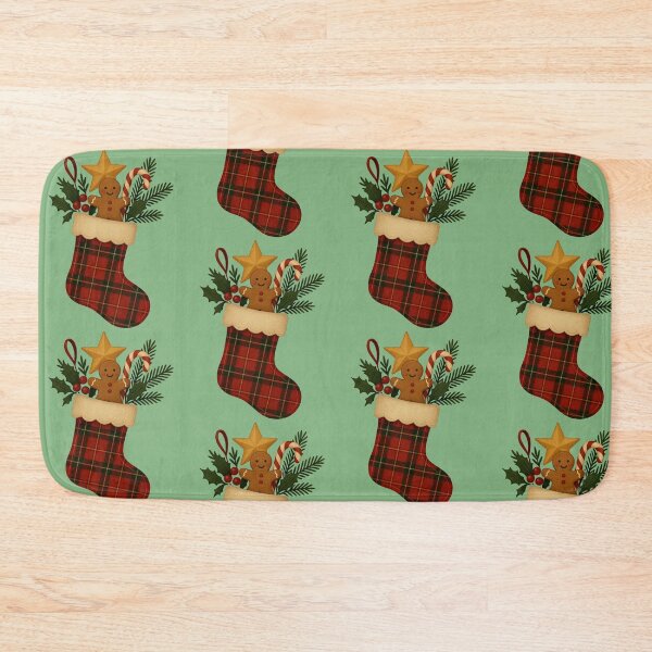 Item preview, Christmas Plaid Stocking With Gingerbread & Candy Cane | Cozy Holiday Art designed and sold by Painted Moon by Luna Bee™.