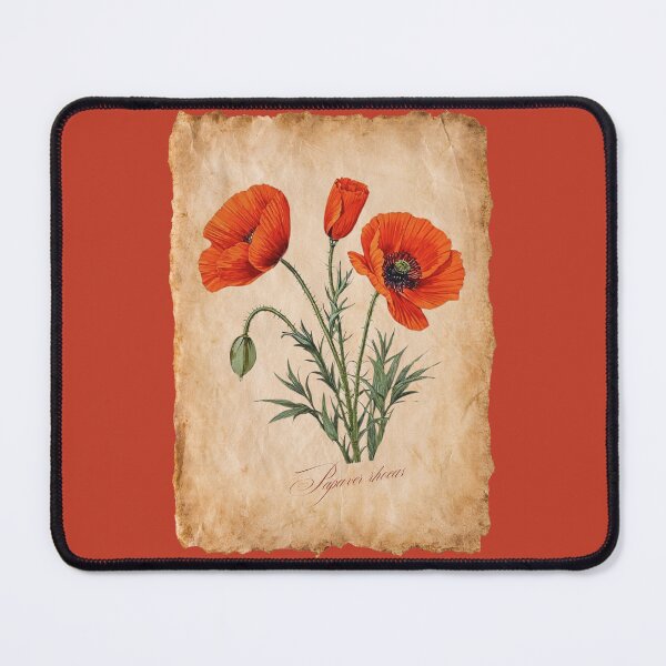 Item preview, Papaver rhoeas | Botanical Illustration with Script on Vintage Parchment designed and sold by ChristinePartlow.