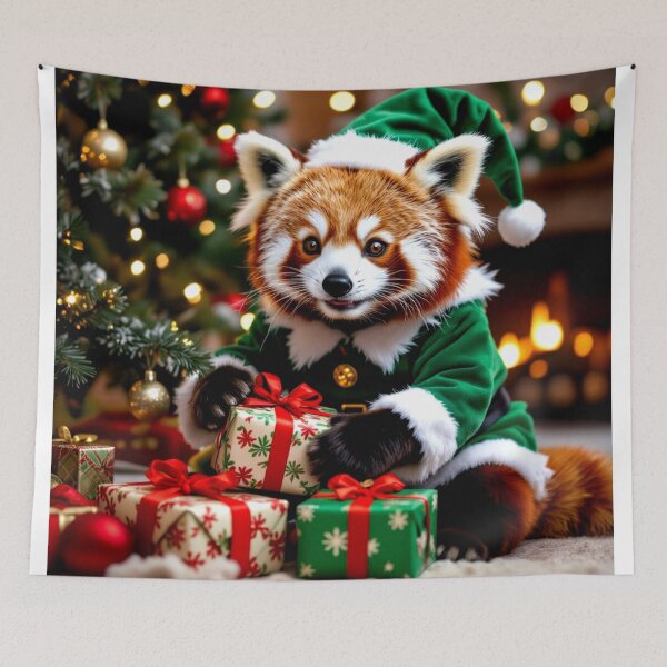 Item preview, red panda christmas elf colorful presents design designed and sold by SmashingDeals.