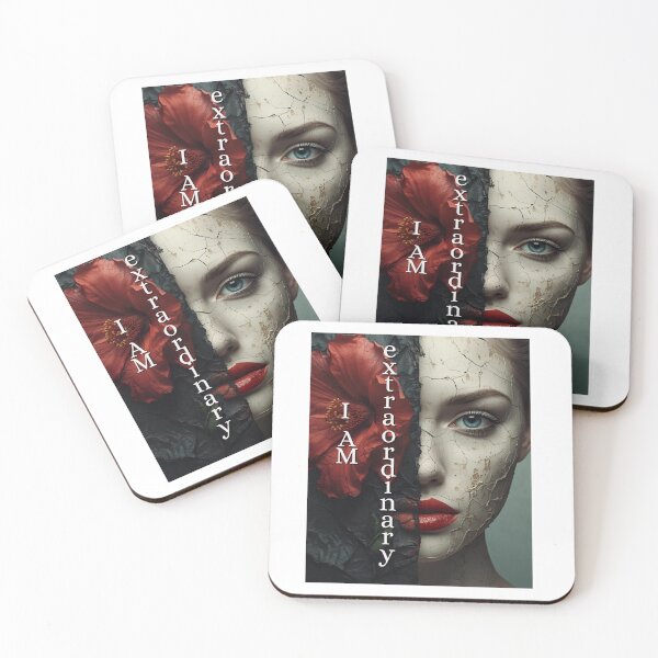 Item preview, I Am Extraordinary – Emotional Portrait of a Woman with Red Petals and Cracked Skin designed and sold by Boski22.