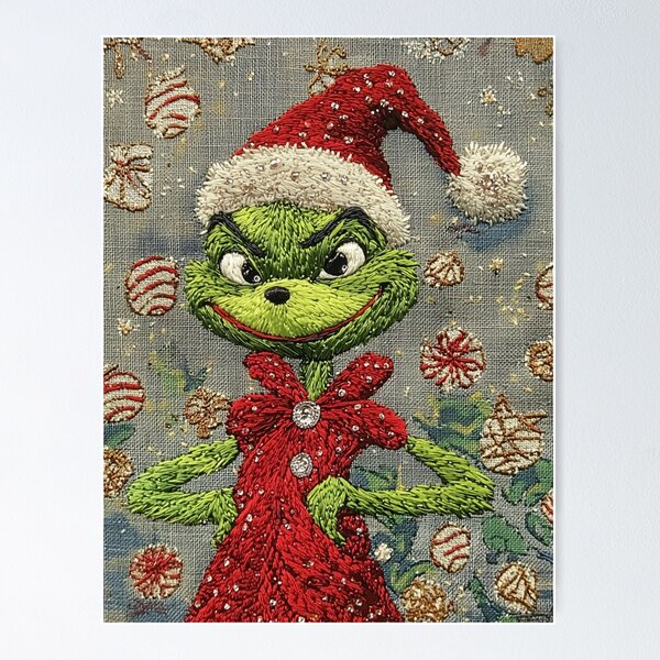 Item preview, Festive Grinch-Inspired Embroidery- Cross Stitch Christmas Art designed and sold by MiraLumeStudio.