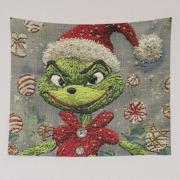 Item preview, Festive Grinch-Inspired Embroidery- Cross Stitch Christmas Art designed and sold by MiraLumeStudio.