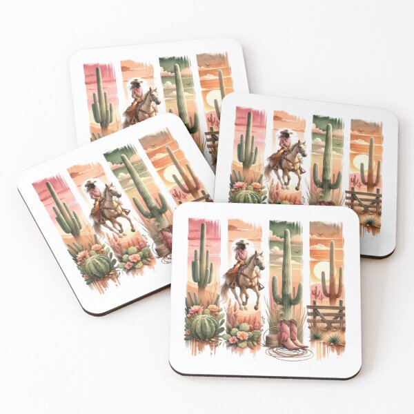 Item preview, Western Sunset Cactus Watercolor Panels — Cowgirl Boho Desert Art designed and sold by HBDStudio.