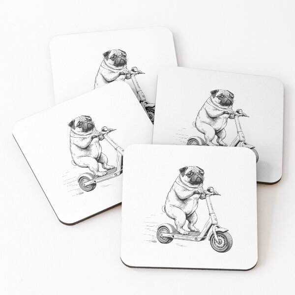 Item preview, Cool Pug Riding Electric Scooter — Funny Dog Black and White Illustration designed and sold by HBDStudio.