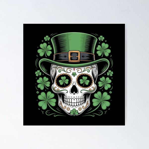 Item preview, Celtic Skull with Shamrocks designed and sold by jkrphoto.