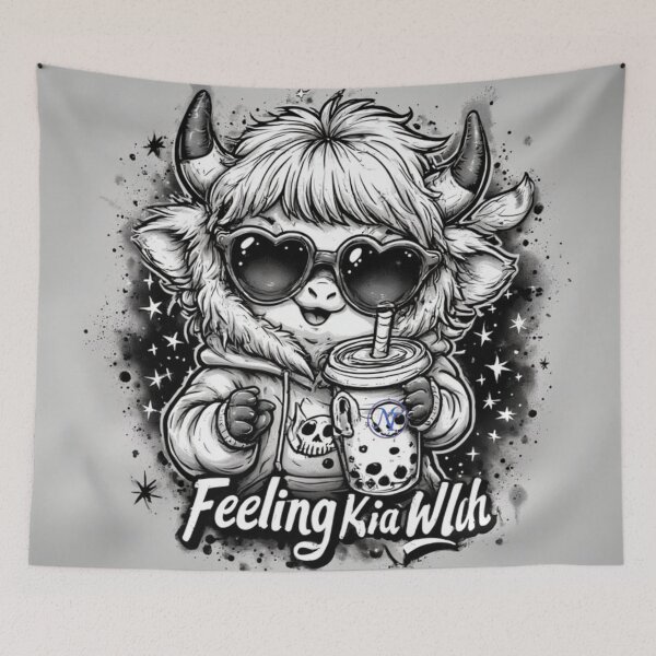 Item preview, Grunge Kawaii Yak Girl with Bubble Tea – Black & White Chibi Punk Art by NegarTv Designs designed and sold by NegarTv Designs.