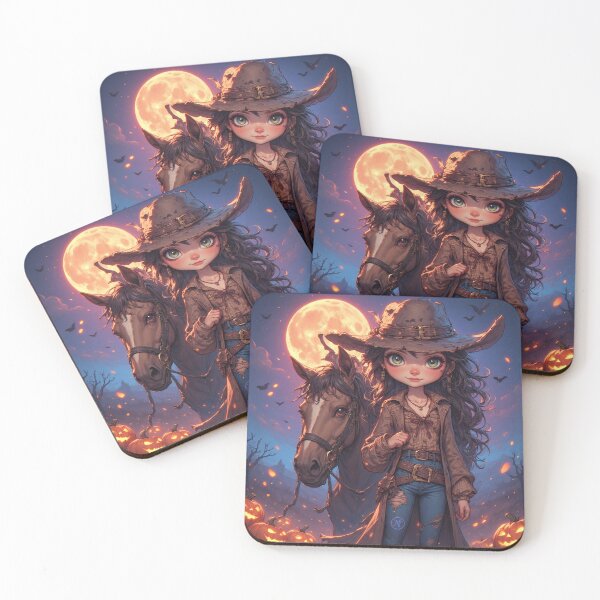 Item preview, Kawaii Cowgirl & Horse Under the Halloween Moon  Western Spooky Night – NegarTV Designs designed and sold by NegarTv Designs.