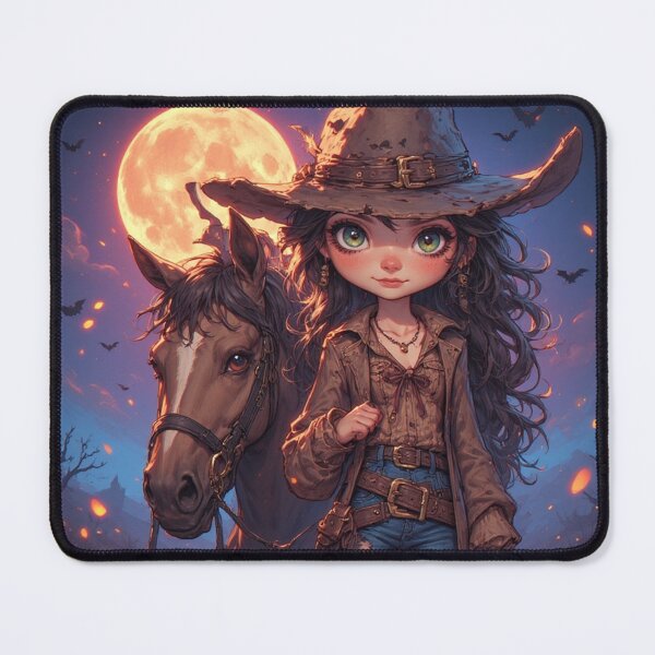 Item preview, Kawaii Cowgirl & Horse Under the Halloween Moon Western Spooky Night – NegarTV Designs designed and sold by NegarTv Designs.