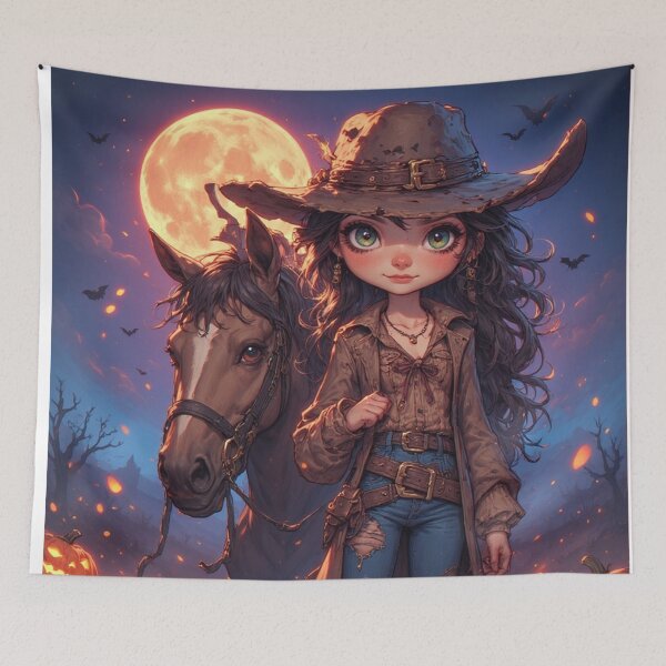 Item preview, Kawaii Cowgirl & Horse Under the Halloween Moon  Western Spooky Night – NegarTV Designs designed and sold by NegarTv Designs.