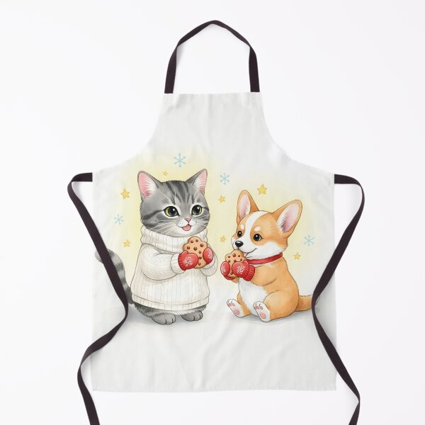 Aperçu de l'œuvre Chat et Corgi partageant des biscuits créée et vendue par Cherry Dreams.