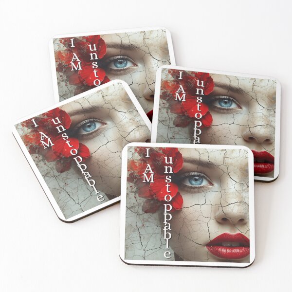 Item preview, I Am Unstoppable – Emotional Woman Portrait with Blue Eye and Red Flower designed and sold by Boski22.