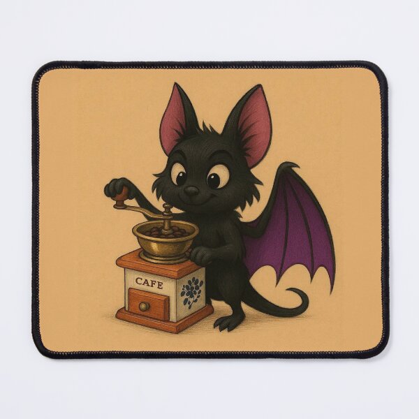 Item preview, Cute Cartoon Bat Grinding Coffee - Cafe Bat designed and sold by JaKyto.