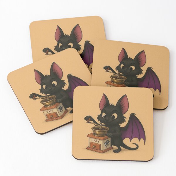 Item preview, Cute Cartoon Bat Grinding Coffee - Cafe Bat designed and sold by JaKyto.