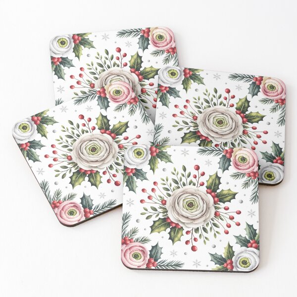 Item preview, White Ranunculus - Christmas Floral Pattern designed and sold by JessArty ⭐⭐⭐⭐⭐.