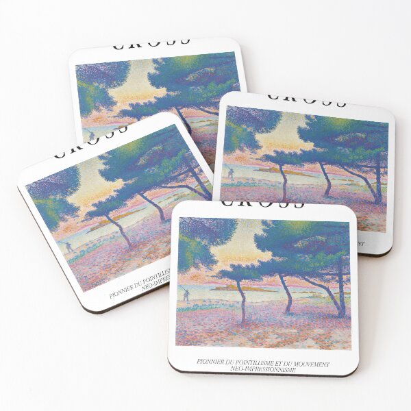 Item preview, Cross Beach Sunset Art | Pointillist Pine Trees Poster designed and sold by LaFabricaArt.