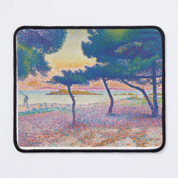 Item preview, Cross Beach Sunset Art | Pointillist Pine Trees Poster designed and sold by LaFabricaArt.