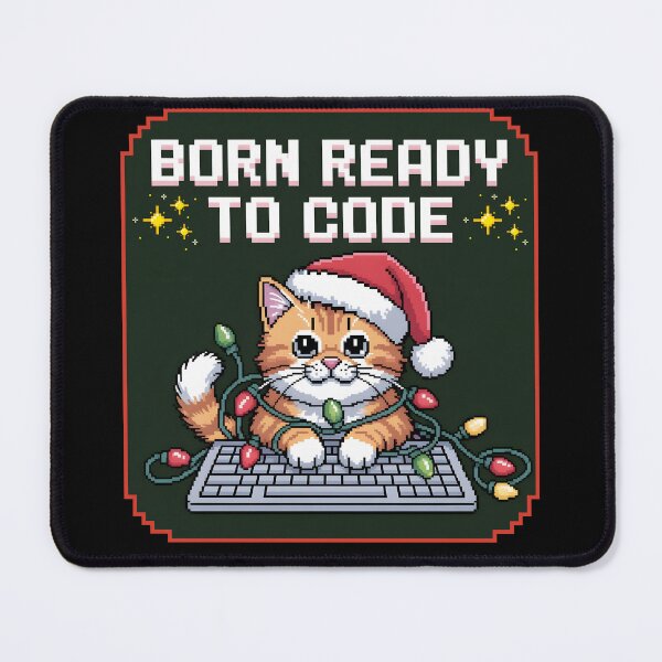 Item preview, Born Ready to Code – Christmas Pixel Cat Programmer Design designed and sold by DreamVibeShirt.