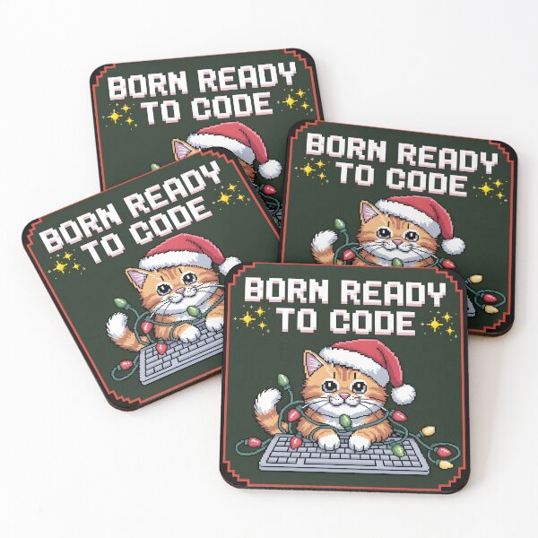 Item preview, Born Ready to Code – Christmas Pixel Cat Programmer Design designed and sold by DreamVibeShirt.
