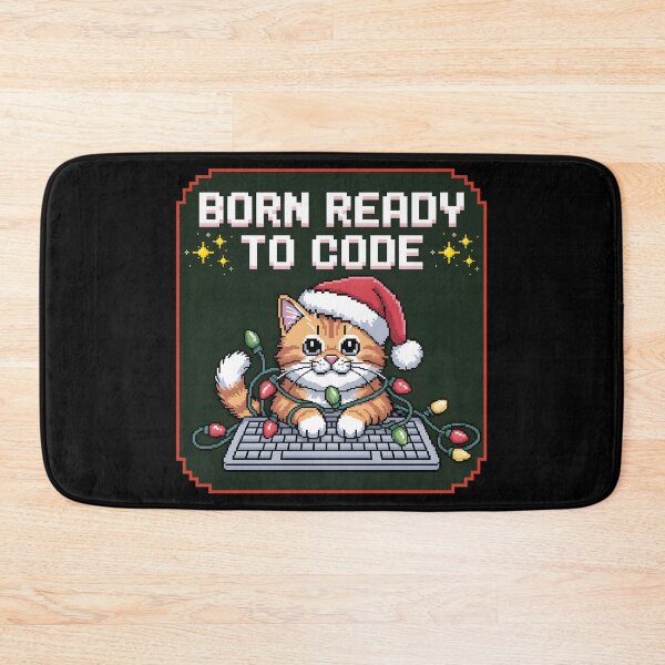 Item preview, Born Ready to Code – Christmas Pixel Cat Programmer Design designed and sold by DreamVibeShirt.