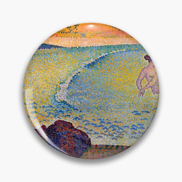 Item preview, Cross Bathers in Cove | Intense Pointillism Coastal Art designed and sold by LaFabricaArt.