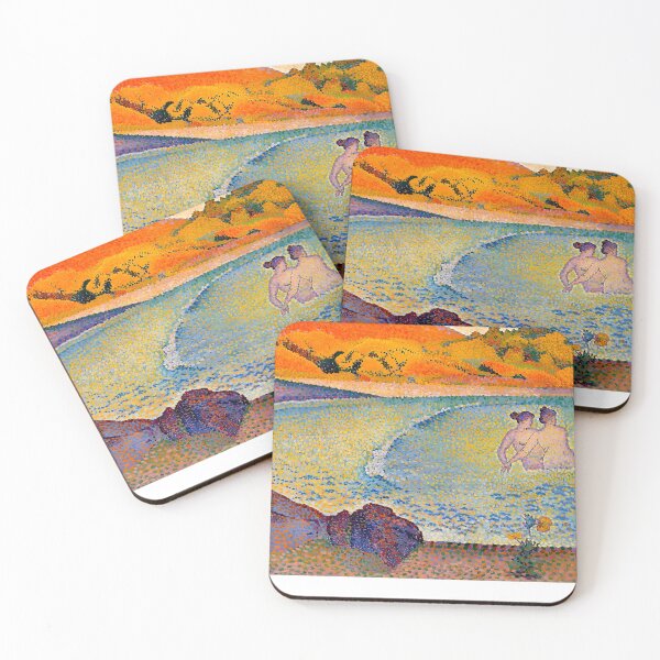 Item preview, Cross Bathers in Cove | Intense Pointillism Coastal Art designed and sold by LaFabricaArt.