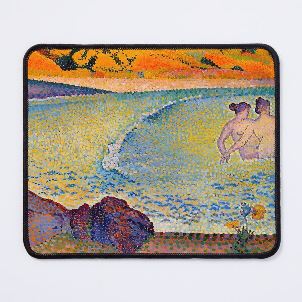 Item preview, Cross Bathers in Cove | Intense Pointillism Coastal Art designed and sold by LaFabricaArt.