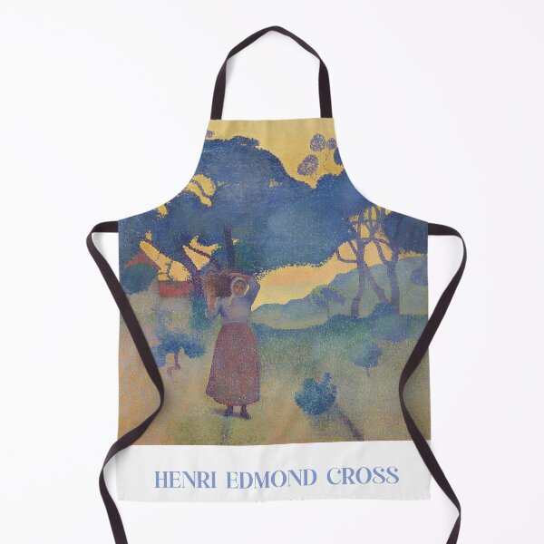 Item preview, Cross Woman with Basket | Blue Pointillism Dusk Landscape designed and sold by LaFabricaArt.