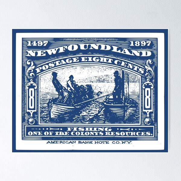 Item preview, Blue Newfoundland Canada Fishing Postage Stamp designed and sold by Willow Art Boutique.