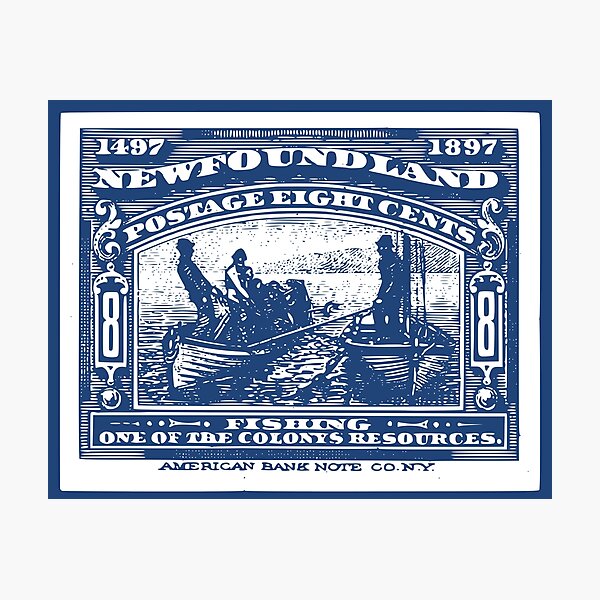 Item preview, Blue Newfoundland Canada Fishing Postage Stamp designed and sold by Willow Art Boutique.