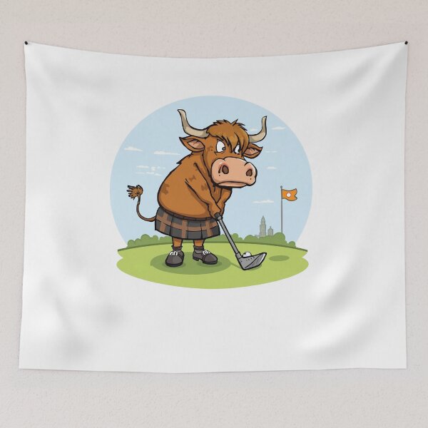 Item preview, Golfing Highland Cow Scotland Design - Tartan Kilt Golf Gift designed and sold by Loom on the Loch.