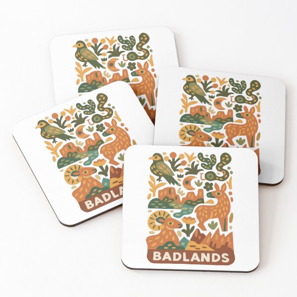 Item preview, Badlands National Park Folk Art Print | Bighorn Sheep, Jackrabbit & Desert Wildlife Illustration designed and sold by Trail Magic Art.