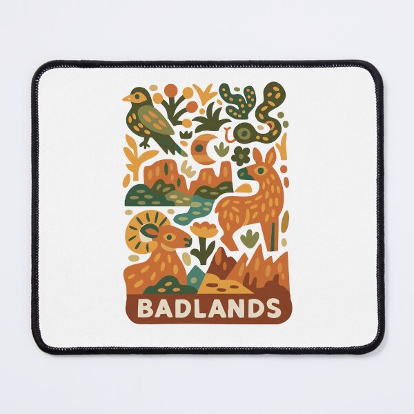 Item preview, Badlands National Park Folk Art Print | Bighorn Sheep, Jackrabbit & Desert Wildlife Illustration designed and sold by Trail Magic Art.