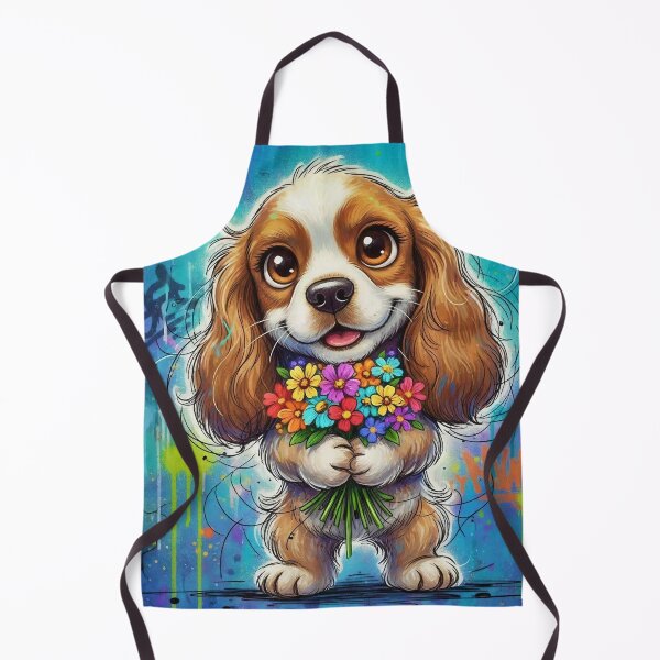 Item preview, Cute Cocker Spaniel Holding Colorful Flowers – Adorable Cartoon Dog Art with Graffiti Background designed and sold by Pixel Pout.
