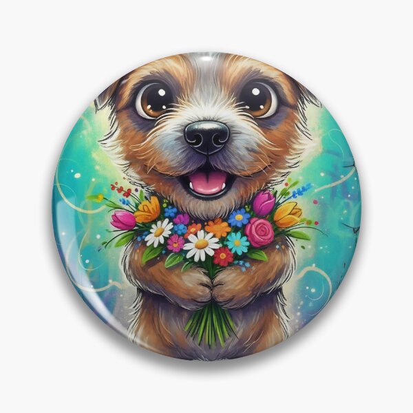 Item preview, Cute Border Terrier Holding Flowers – Adorable Cartoon Dog Art with Graffiti Background designed and sold by Pixel Pout.