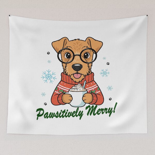 Item preview, Pawsitively Merry Airadel Terrier in Christmas Sweater with Hot Cocoa | Dog Lovers designed and sold by The Real Life Symphony.