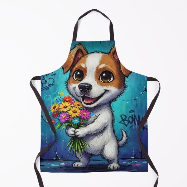 Item preview, Cute Jack Russell Holding Colorful Flowers – Adorable Cartoon Dog Art with Graffiti Background designed and sold by Pixel Pout.