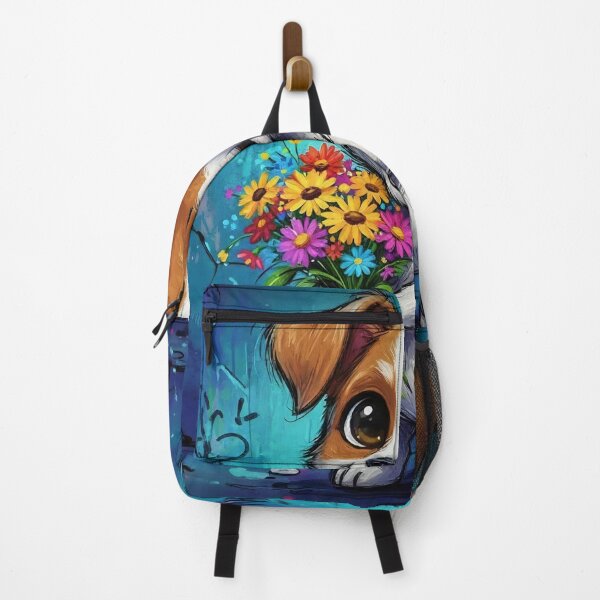 Item preview, Cute Jack Russell Holding Colorful Flowers – Adorable Cartoon Dog Art with Graffiti Background designed and sold by Pixel Pout.