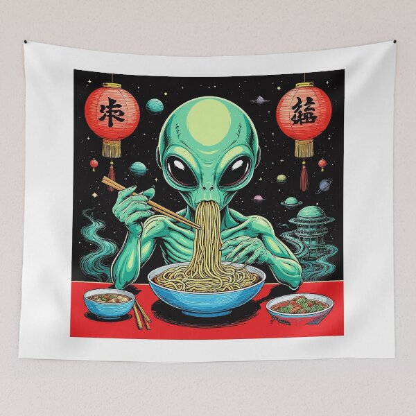 Item preview, Chinese Alien Eats Noodles. Extraterrestrial Eats Ramen. Chinese Food designed and sold by PeasyEasy.
