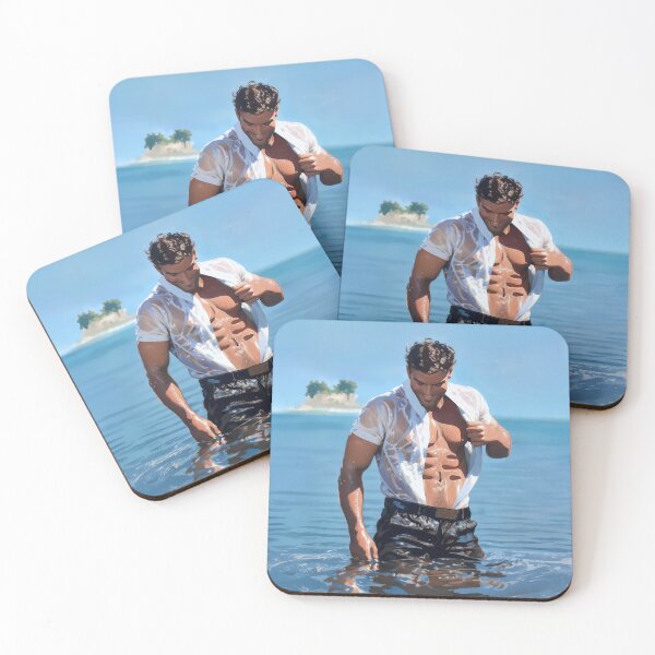 Item preview, Muscular man in wet clothes emerging from the ocean designed and sold by ChanningsPinups.