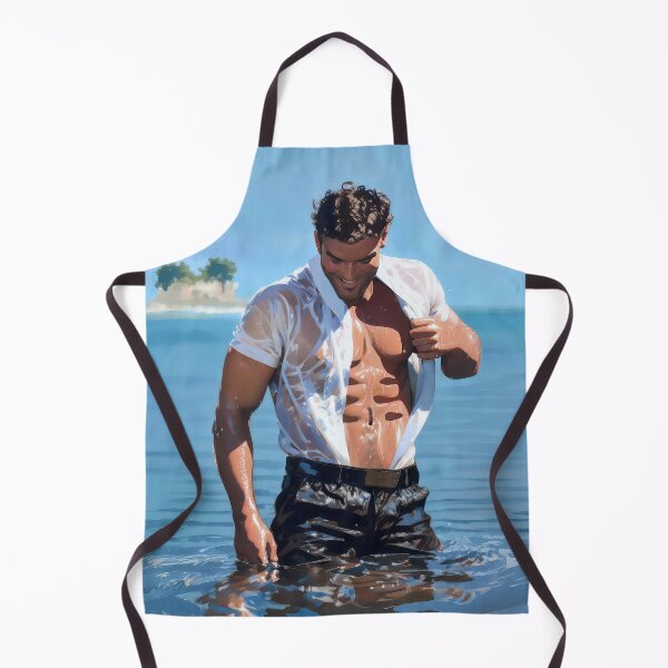 Item preview, Muscular man in wet clothes emerging from the ocean designed and sold by ChanningsPinups.
