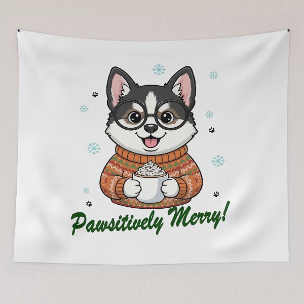 Item preview, Pawsitively Merry Gerberian Shepsky in Christmas Sweater with Hot Cocoa | Dog Lovers designed and sold by The Real Life Symphony.