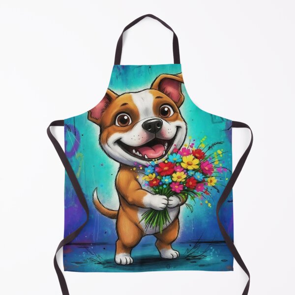 Item preview, Cute Staffordshire Pit Bull Terrier Holding Flowers – Adorable Cartoon Staffy Dog Art with Graffiti Background designed and sold by Pixel Pout.