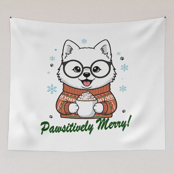 Item preview, Pawsitively Merry Samoyed in Christmas Sweater with Hot Cocoa | Dog Lovers designed and sold by The Real Life Symphony.