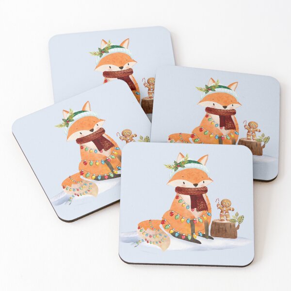 Item preview, Watercolor Fox and Gingerbread Friend – Cozy Christmas Lights Design designed and sold by EmeraldeaArt.