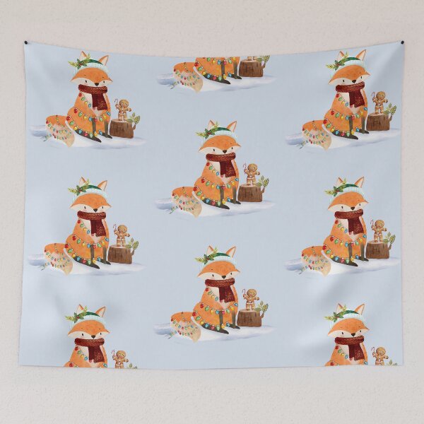 Item preview, Watercolor Fox and Gingerbread Friend – Cozy Christmas Lights Design designed and sold by EmeraldeaArt.