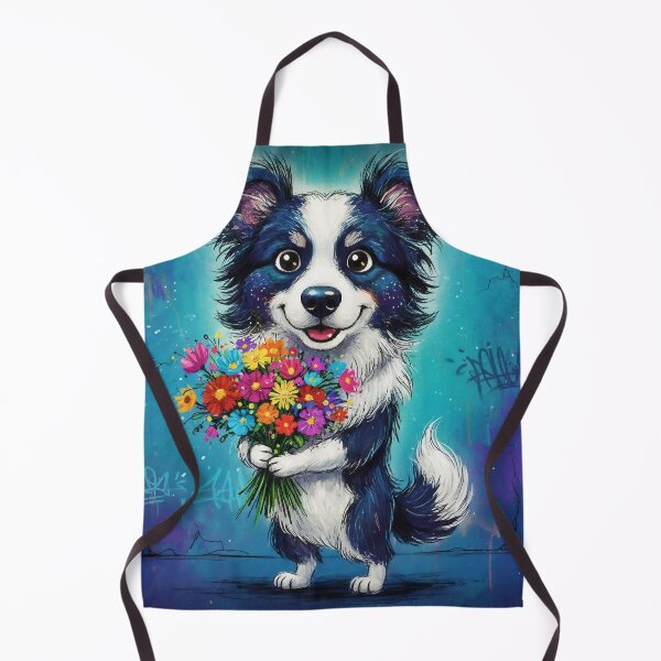 Item preview, Cute Border Collie Holding Colorful Flowers – Adorable Cartoon Dog Art with Graffiti Background designed and sold by Pixel Pout.