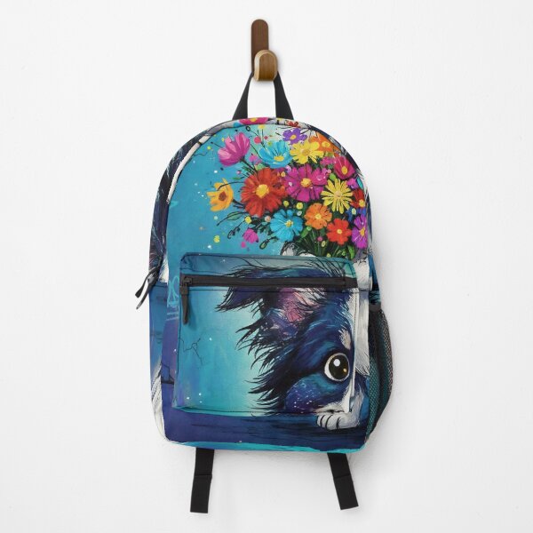Item preview, Cute Border Collie Holding Colorful Flowers – Adorable Cartoon Dog Art with Graffiti Background designed and sold by Pixel Pout.
