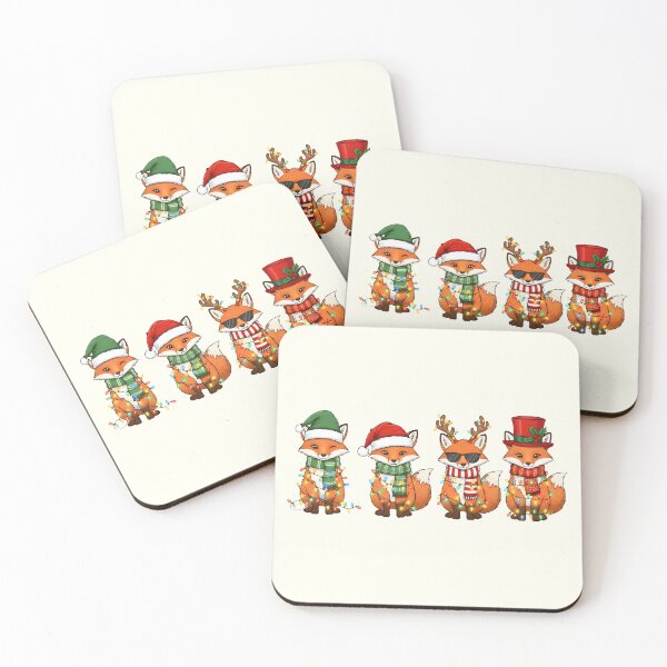 Item preview, Four Cute Christmas Foxes – Festive Watercolor Animals with Scarves, Lights, and Hats designed and sold by EmeraldeaArt.