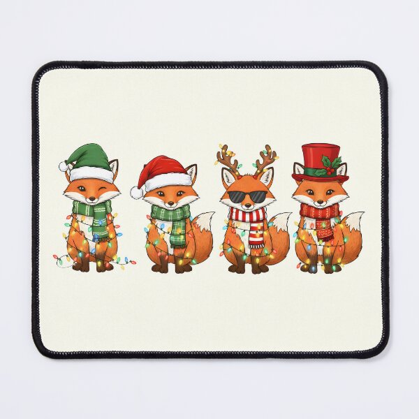 Item preview, Four Cute Christmas Foxes – Festive Watercolor Animals with Scarves, Lights, and Hats designed and sold by EmeraldeaArt.
